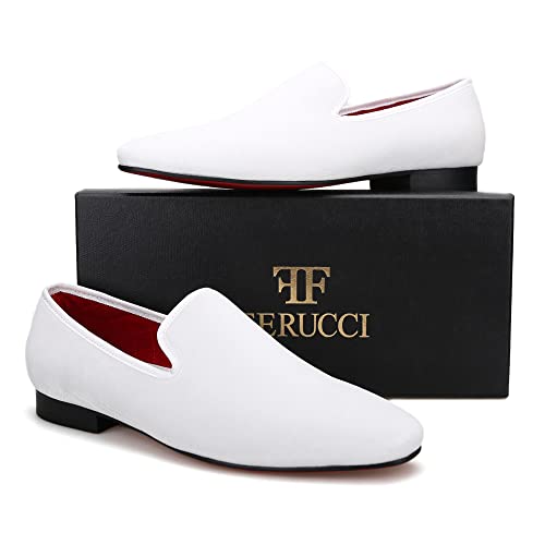 FERUCCI Men Plain White Velvet Square Toe Slippers Loafers Flats Prom Wedding3