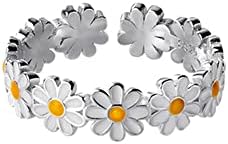 Cute Daisy Flower Open Statement Rings Sterling Silver 925 Adjustable Sunflower Wedding Engagement Ring Toe Ring Finger Band Eternity Dainty Jewelry Gifts for Women Girls Birthday