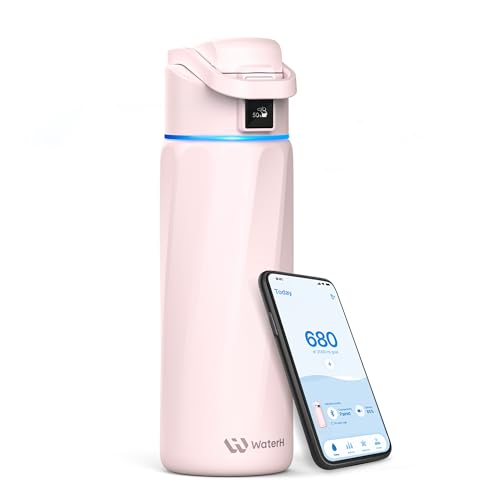 BOOST Smart Water Bottle with Reminder & Tracker, Double Wall Vacuum Insulated Bottles Stainless Steel, BPA-Free Wide Mouth for School, Gym, Office, Ideal for Mother's Day, 24oz, Cherry Blos