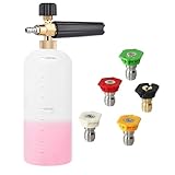 Cañón de espuma para lavadora a presión, botella dispensadora de jabón ajustable de 1/4 pulgadas de liberación rápida de 1/4 pulgadas con 5 boquillas de pulverización para lavado de automóviles