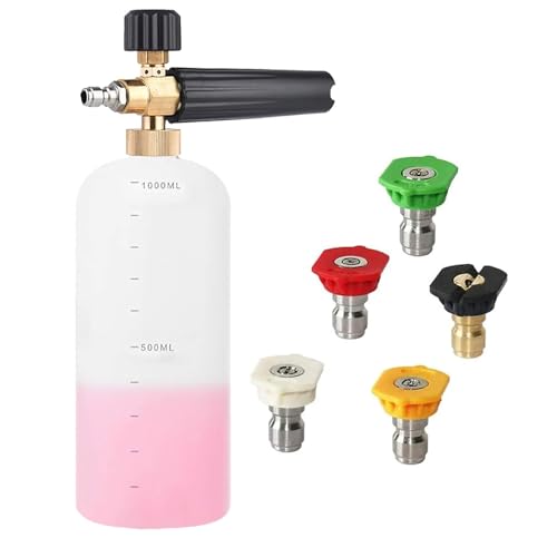 Cañón De Espuma Para Lavadora A Presión, 1l Ajustable 1 4 Liberación Rápida Lanza De Espuma Para Nieve Dispensador De Jabón Rociador De Espuma, 5 Pcs Boquilla De Pulverización Para Lavado De Coches