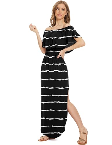 Image of LILBETTER Womens Off The Shoulder Ruffle Party Dresses Side Split Beach Maxi Dress