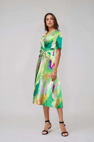 Image of Comfortable Dresses for Women Stretchy Flattering Fit Wrap Dress V Neck Short Sleeve Tie Waist Daily Wear Work Vacation