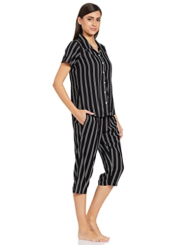 Image of Longies Women's Rayon Capri Nigh Suit Regular Set (LGRCSSYV001 Black022 S)