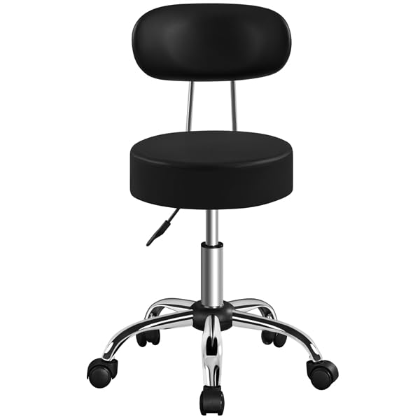 Abician Tabouret roulettes avec Dossier, Tabouret de Bureau avec Rotation 360°, Hauteur Réglable 75-84 cm, Siège Rembourrage 10 cm pour Bureau Travail Salon de...