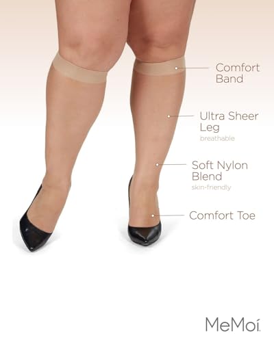 Image of MeMoi 2 Pack Plus Size Knee Highs for Women, Breathable Ultra Sheer Knee High Socks - Sizes 1X-4X