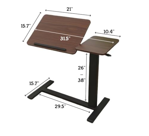 Image of Portable Overbed Rolling Desk, Height Adjustable Mobile Standing Table, Foldable 31 Inch Small Laptop Bedside Desk with Tiltable Desktop, Hidden Wheels, Tray Table for Bed Sofa Side, Walnut