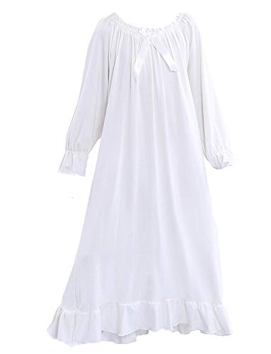 PUFSUNJJ Kids Girls Soft Cotton Nightgown Sleepwear Dress Toddler 3-12 Years Off-white
