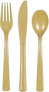 Unique Party 39505 Plastic Reusable Cutlery Set, Gold, Pack of 18
