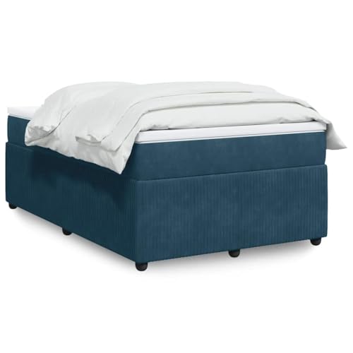 SooIarix Cama con somier con colchón, color azul oscuro, 120 x 190 cm, terciopelo, colchón de muelles ensacados suave, somier, marco de cama estable, cómodo cubrecolchón