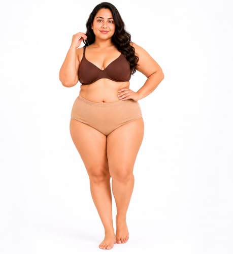 Image of Plus Size Cotton Panties for Women | High Waist Panty with Full Coverage | Inside Elastic - No Elastic Exposure to Skin | Plus Size | Pack of 3