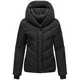 MARIKOO Damska kurtka zimowa (XS-3XL) – pikowana, stały kaptur, wyjmowana pikowana część – N085, czarny, L