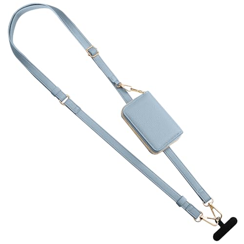 TiMOVO Clip & Go Strap Phone Lanyard, Cell Phone Tether with Leather Wallet Pouch, Universal Crossbody Lanyard Adjustable Neck Strap Compatible with Most Smartphones, Sky Blue
