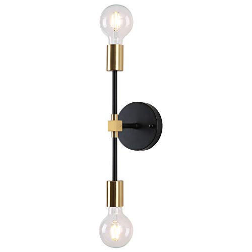 Kaj Hejmo Lampe de miroir de courtoisie à 2 têtes de lampe rétro industrielle - Double applique murale pour couloir, cuisine, salon, chambre à coucher, douille E27 - Noir et doré Cover