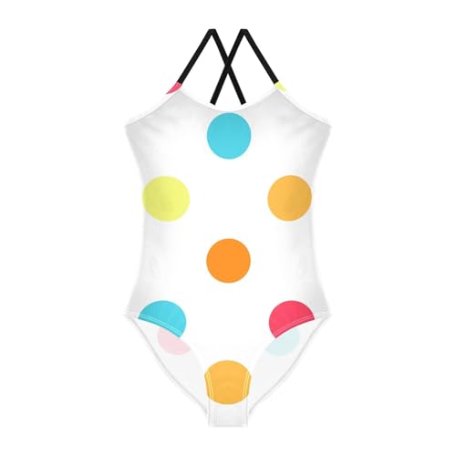 Girls One Piece Swimsuits Colorful Polka Dot Pattern Sport Halter Swimwear Beach Bathing Suit, 3T