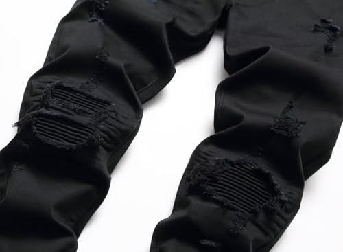 Image of HENGAO Mens Ripped Jeans Stretch Skinny Jeans with Zipper Size 28-48 | Fashion Design, Unique Washed, Button Closure, Distressed Destroyed, Comfort Flex Waist, Moto Biker, Casual Streetwear