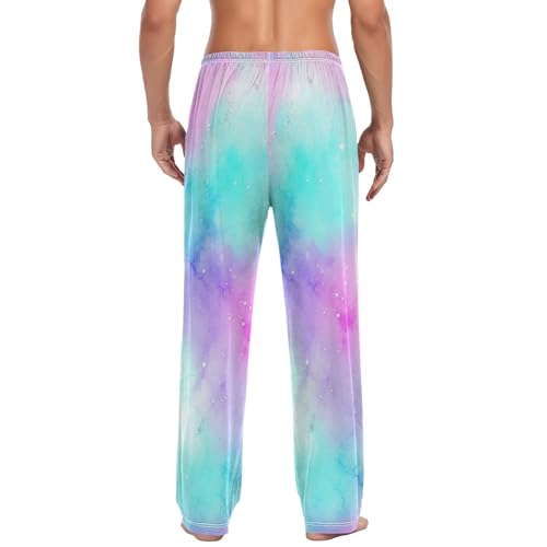 Pastel Tie Dye Lightweight Wide Leg Men's Pajama Bottoms, Pajama Pants with Pockets S2