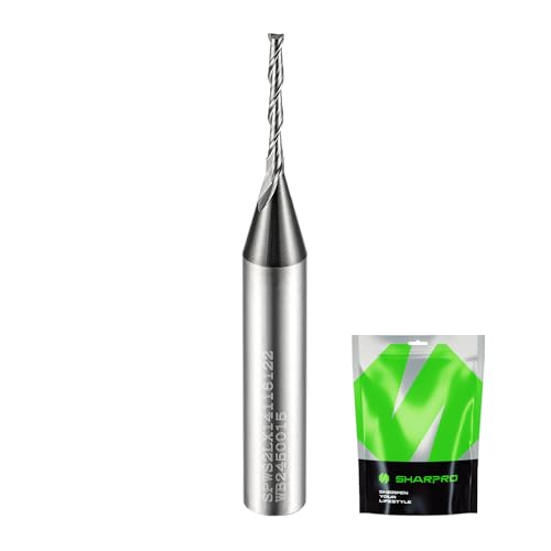 SHARPRO Spiral Upcut Router Bit 1/4 Inch Shank 1/16 Inch Cutting Dia. 1/2'' CL. Extra Long 2'' OVL. Carbide Upcut CNC Router Bit, Ideal for Wood Engraving and Plunging Applications