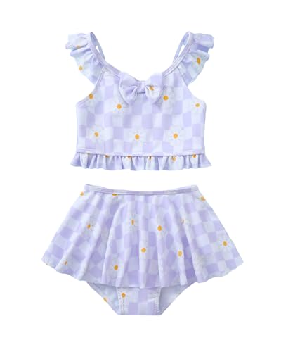Image of Saeaby Toddler Little Girls Swimsuit Summer Halter Ruched Tankini 2 Piece Bathing Suit for Girl Beach Swimwear 3-8Y