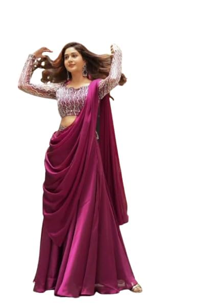 Lehengha Saree For Womens And Girls Trending Embroidery cording work ready to wear saree with Embroidery Blouse Lehengha Saree For Womens And Girls Trending Embroidery cording work ready to wear saree with Embroidery Blouse