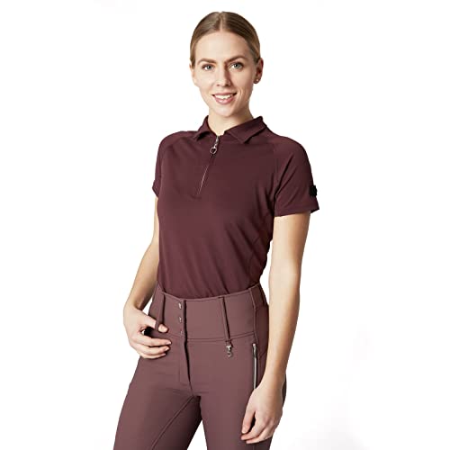 Horze Tiana Women's Equestrian Short Sleeve Training Polo Shirt With Mesh - Red Mahogany Burgundy - 6 #TOP2