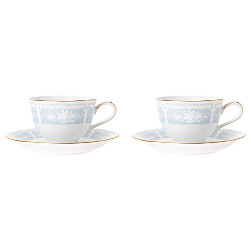 Noritake ノリタケ カップ & ソーサー ( ペアセット ) ( コーヒー ティー 兼用) 220cc レースウッドゴールド 2客 ブルー ファインポーセレン Y6578A/1507