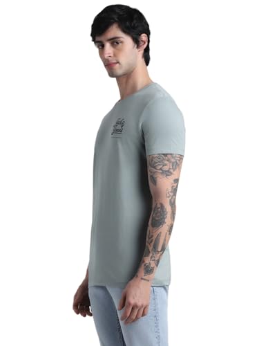 Image of Jack & Jones Men Pure Cotton Typography Printed Slim Fit T-Shirt