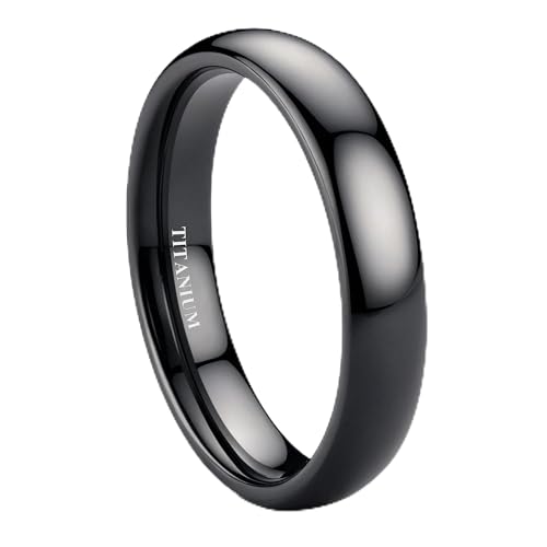 Jstyle 4mm Titanium Wedding Band Rings for Men Women Black Plated Domed High Polish Stackable Rings Engagement Statement Promise Wedding Band Ring Comfort Fit 9 Not Tarnished