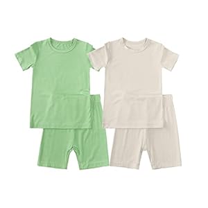 JunNeng Baby Toddler Rayon from Bamboo Pajamas Sets,Kid Boy Girl Solid Snug Fit Short Sleeve Summer Sleepwear