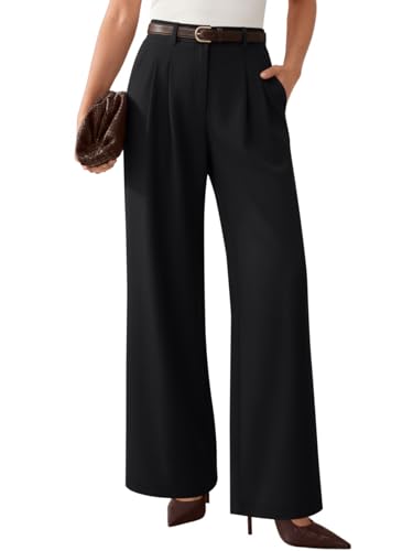 LILLUSORY Women Pleated Wide Leg Dress – Work Pants Style for Business Casual Outfits