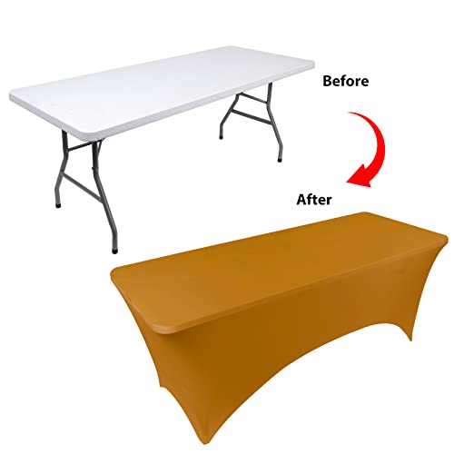 Bddc Fitted Table Covers For 6 Foot Tables, Spandex Table Covers 6Ft, Gold Table Clothes For 6 Foot Rectangle Tables, Tablecloths For Parties, Banquet, And Festival (2 Pcs) #TOP2
