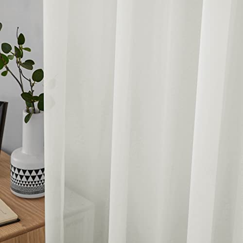 MIULEE 2 Panels Solid Color Sheer Window Curtains Christmas Decoration Smooth Elegant Window Voile Panels/Drapes/Treatment for Bedroom Living Room Ivory 55''W x 57''L - Image 3