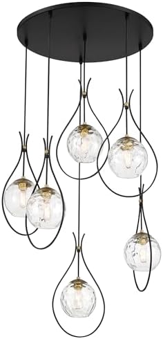 Minka Lavery 1536-726 Cody Pan Pendant, 6-Light, 360 Total Watts, 28-in H x 36-in W, Coal Black and Soft Brass