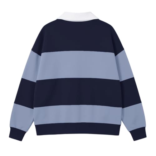 TRCELECTROP Striped Sweatshirts for Women Loose Fit Trendy Color Block Lapel Collared Pullover Tops Long Sleeve Rugby Shirts - image 5