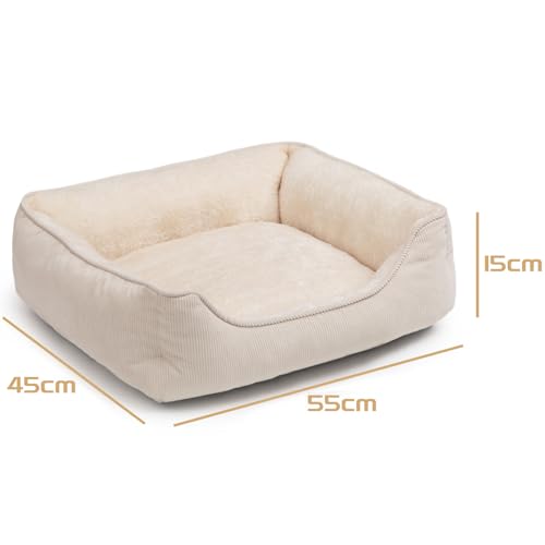 Hollypet Katzenbett Kleines Hundebett Haustierbett für Katzen und Welpen, Weiches Haustierschlafbett Atmungsaktives Haustierkissen, Beige (55 * 45 * 15cm)