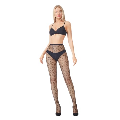 Fishnet Stockings for Women Sexy Black Lace Patterned Pantyhose Halloween Mesh Goth Tights 2 Pairs2