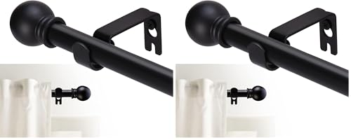 Image of Curtain Rods for windows 32-62 inch, 5 /8 inch Decorative Matte Black Splicing Heavy Duty Metal Curtain Rod set with Brackets (Pack of 2)