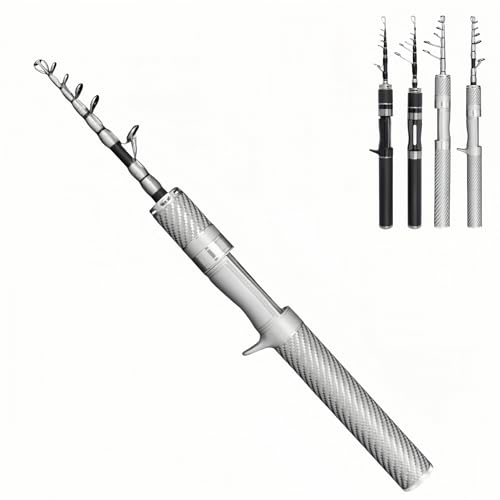 JEJIET 釣り竿 ルアーロッド コンパクトロッド 投げ竿 UL調整 超ショート ミニ マイクロ 伸縮式 カーボン ポータブル コンパクトロッド 超軽量 携帯型 初心者用 1.5M /1.68M/1.8M (銀,銃のハンドル1.8M)