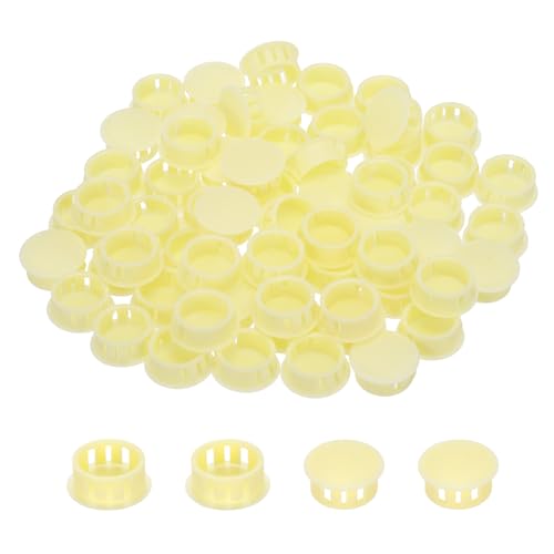Image of MECCANIXITY 64PCS 20mm(25 /32 inch) Beige Plastic Hole Plugs, Flush Type Panel Hole Plugs Insert End Caps for Locking Hole Tubes Furniture Cabinet