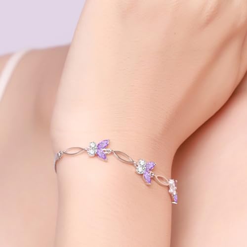 Gifts for Women S925 Sterling Silver Purple Butterfly Bracelet,Adjustable Charm Bracelets Jewelry Present for Women,Anniversary Holiday Christmas Birthday Gifts for Mother Wife Daughter4
