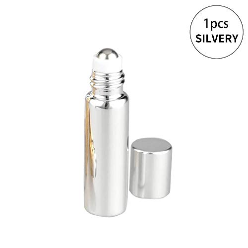 Hilai 1 PC Bouteilles En Verre Rechargeable Verre Vide Bouteilles De Roller Avec Acier Inoxydable Roller Balls Pour Parfum Baume à LèVres Huiles Essentielles AromathéRapie(Argent)