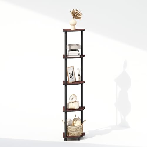 Image of Furinno Turn-N-Tube Storage Shelves, 5-Tier Book Shelf, Corner Shelf, Toolless Open Shelves, for Organization and Storage, Living Room, Home Office, Hallway, Bedroom, Dark Cherry