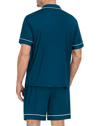 Image of SWOMOG Mens Pajama Set Short Sleeve 2 PCS Sleepwear Button Down Soft Loungewear Modal Set Pj Set with Pockets S-3XL