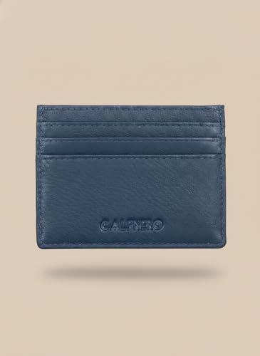 Image of Calfnero Genuine Leather Card Holder-Multiple Card Holder with ID Slots-Navy Leather Card Case