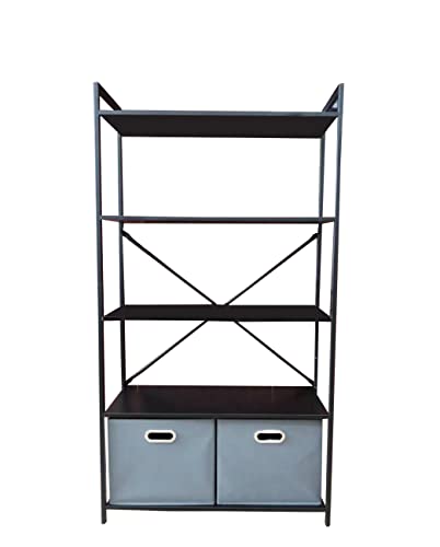 Deco2 Bookcase 5 Tier,Storage Cabinet, 5-Tier Storage Rack With Shelves And Fabric Drawers, Industrial Bookshelf In Living Room, Study, Bedroom (Black)  #TOP1