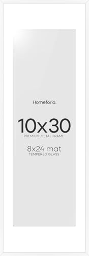 Image of Homeforia 10x30 Picture Frame White, High End Metal 10x30 Poster Frames with Mat 8x24 inch Photo, 10 x 30 White Frames Matted to 8 by 24 Print, 30x10 Panoramic Frames, Tempered Glass, Wall Kit, Set of 1