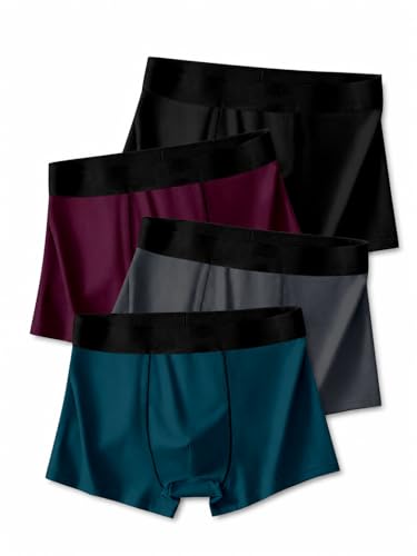Image of Men's Extra Thin Elastic Underwear Long Comfortable Ice Silk Breathable Comfort Brief-Boxer-Trunks Imported Material Pack of 4