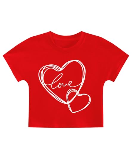 Image of Tkria Girl Crop Tops Valentine Short Sleeve Tshirt Tie Dye Heart Teen Girls Shirt Clothes 6-14 Years