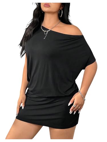 SOLY HUX Women's Plus Size Off The Shoulder Short Sleeve Tshirt Dress Summer Bodycon Party Mini Dresses