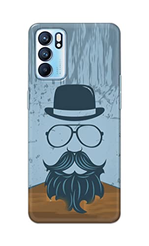 Image of PRINTFIDAA Mustache Beard and Hairstyle Hipster in Glasses Printed Designer Hard Case for Oppo Reno6 5G, Oppo Reno 6 5G Back Cover -(e) RPM1002